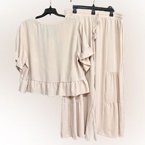 Boutique Cream Ruffle Top and Pants Set